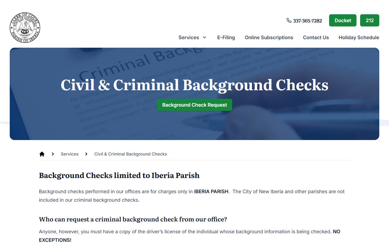 Iberia Parish Clerk of Court background check records