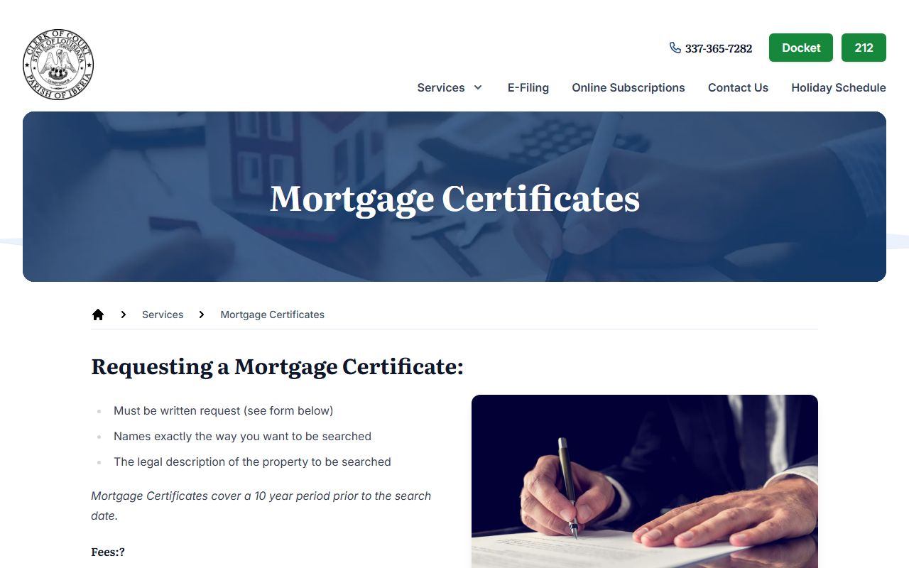 Iberia Parish Clerk of Court mortgage certificate records