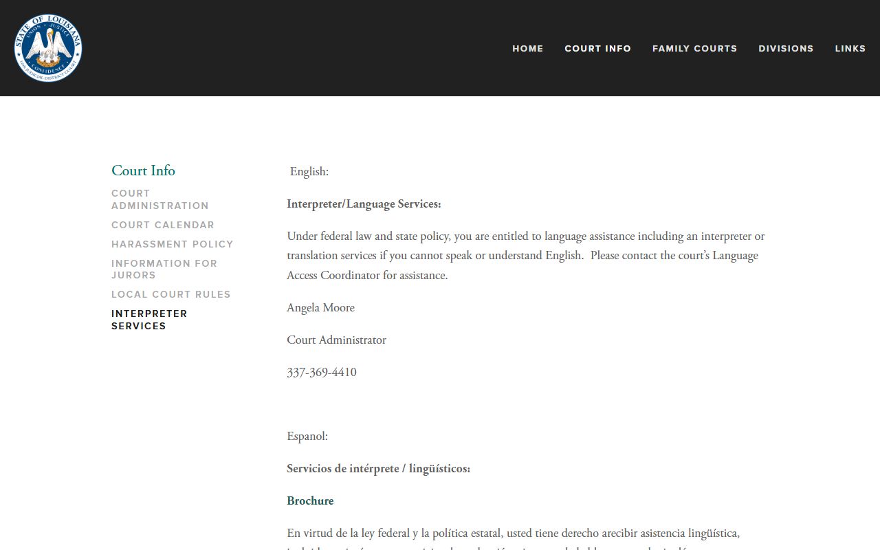 Iberia Parish court dockets 16th JDC interpreter services page