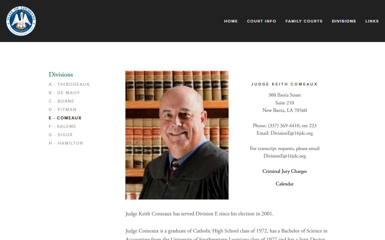 Iberia Parish court dockets Division E judge page