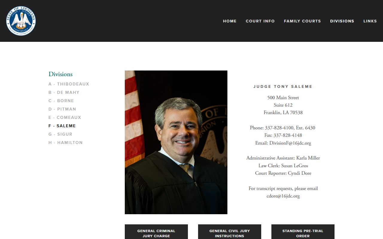 Iberia Parish court dockets Division F judge page