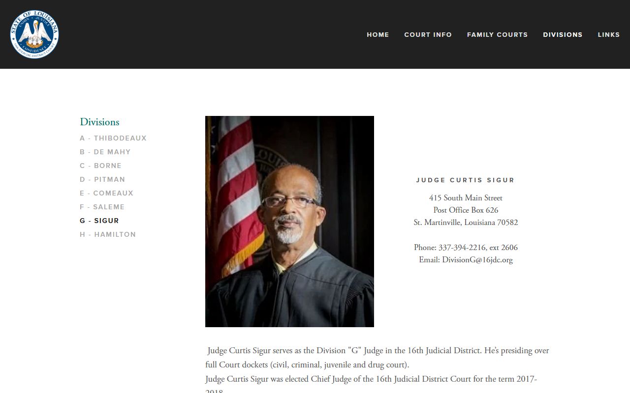 Iberia Parish court dockets Division G judge page