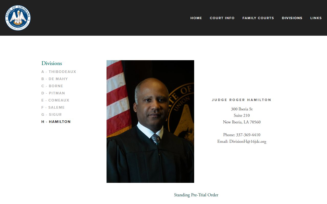 Iberia Parish court dockets Division H judge page
