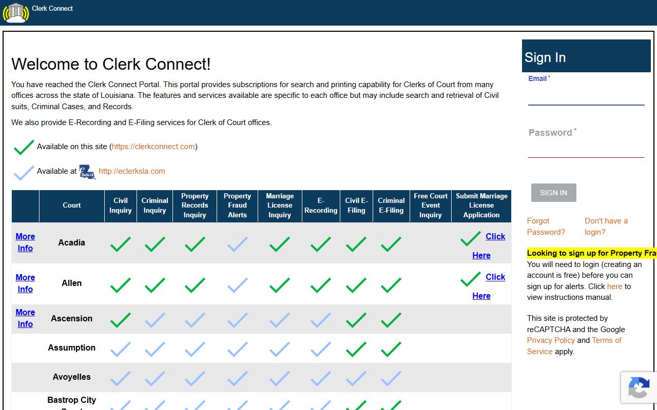 Iberia Parish court records Clerk Connect login portal