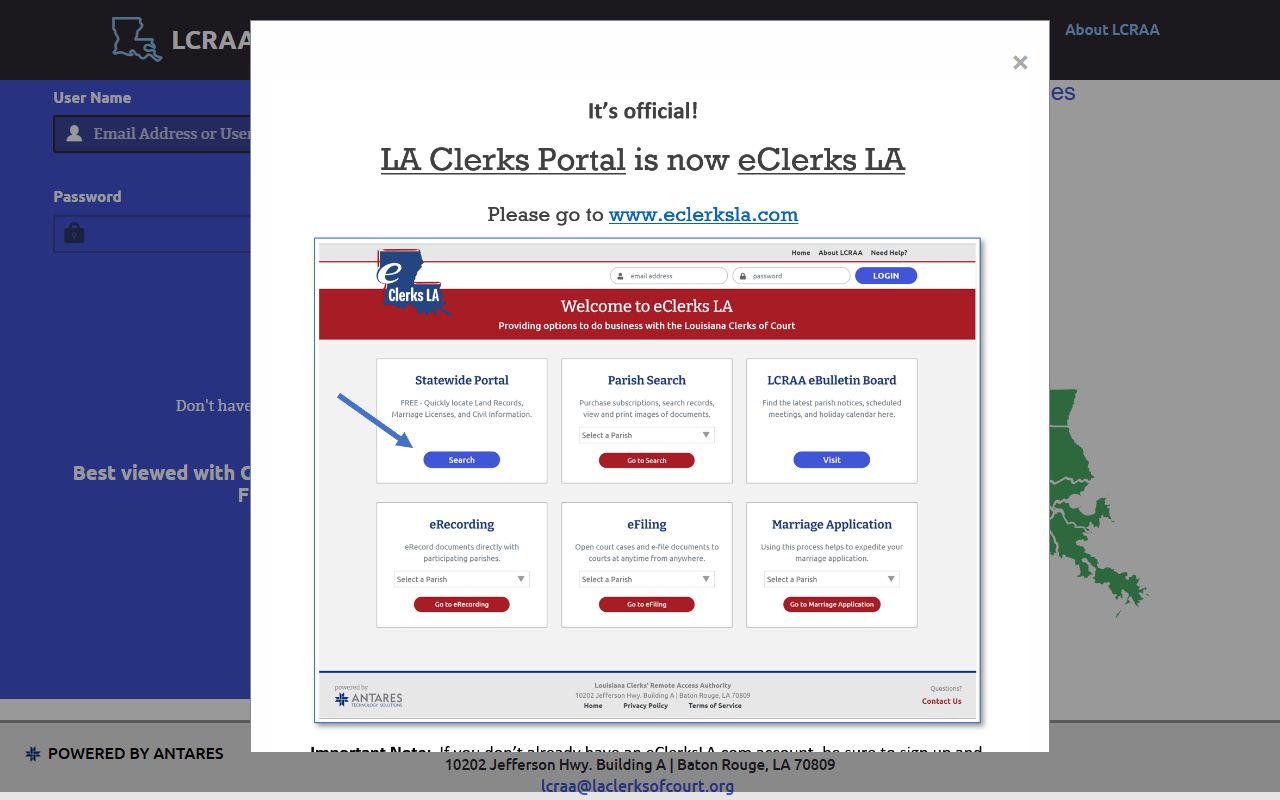 Iberia Parish court records LCRAA statewide portal