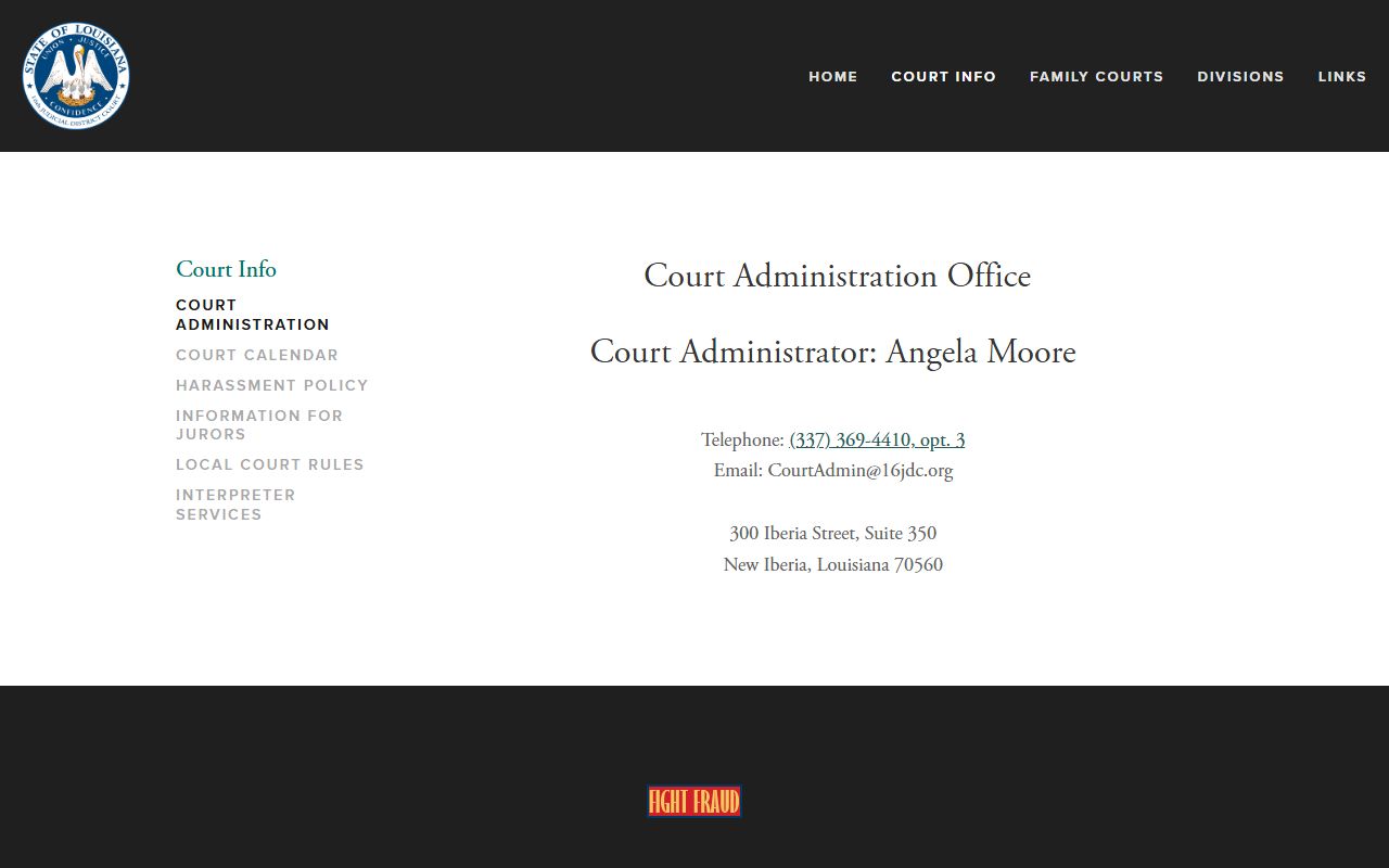 Iberia Parish District Court 16th JDC court administration records