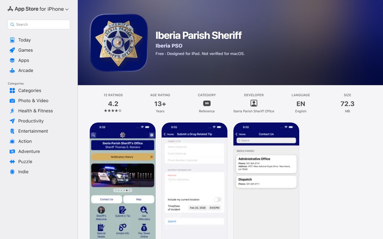 Iberia Parish inmate search Sheriff Apple app