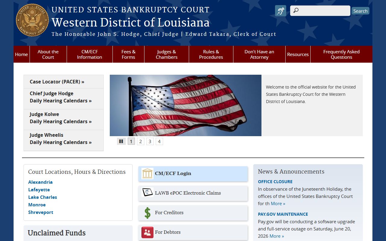 U.S. Bankruptcy Court for the Western District of Louisiana website