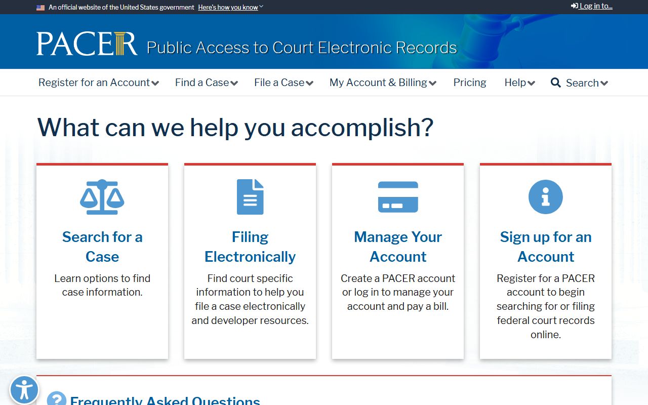 PACER federal court access portal